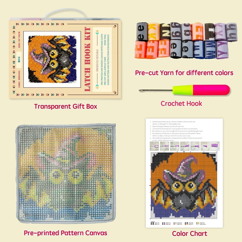 Numptain Latch Hook Kits for Adults,DIY Rug Crafts Colorful Smiley Face Pattern Color Printed Canvas,Latch Hook Kits for Beginners Handmade Needlework Crafts Home Decoration,12"x12" - Image 4